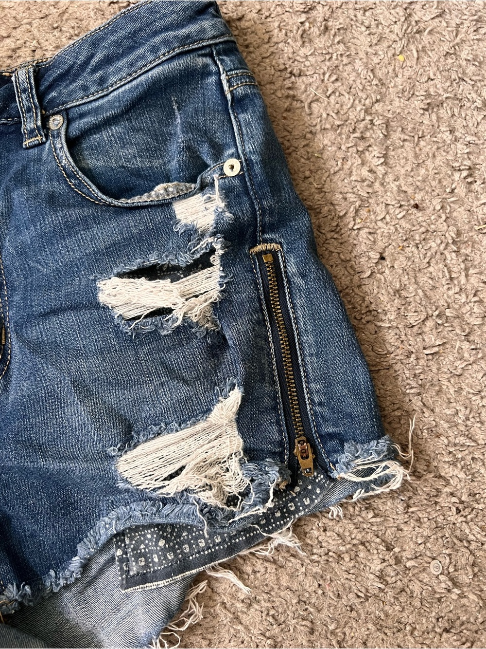 American Eagle Outfitters Super Hi-rise Shortie Distressed Denim Cutoff Shorts - Picture 5 of 8